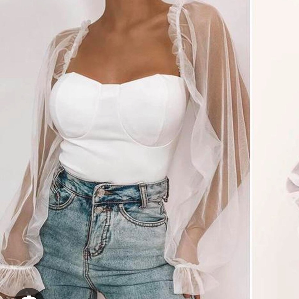 Elegant White Sheer Sleeve Bodysuit